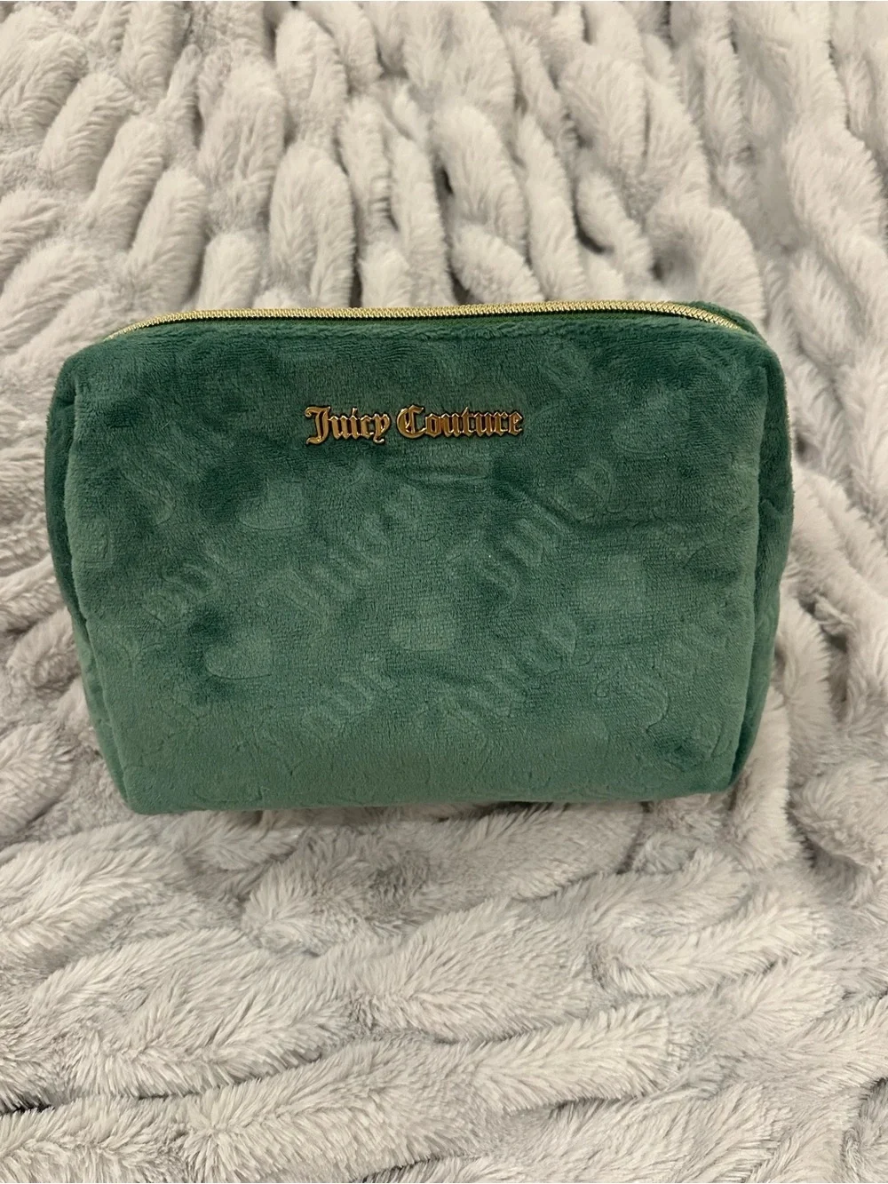 Juicy Couture Green Plush Cosmetic Pouch with Gold Logo